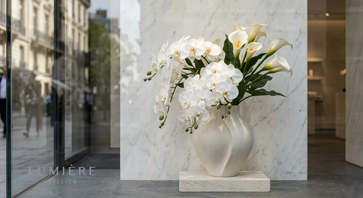 High-end Real Touch artificial flowers in a luxury retail display