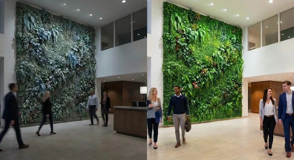 Example of artificial leaves that have turned blue-grey due to UV oxidation