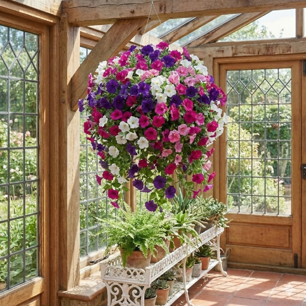 artificial hanging petunias detail