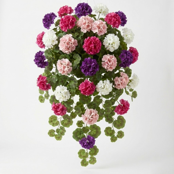 artificial hanging geraniums