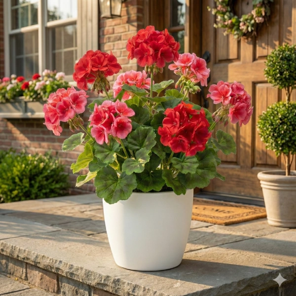 artificial outdoor geraniums detail